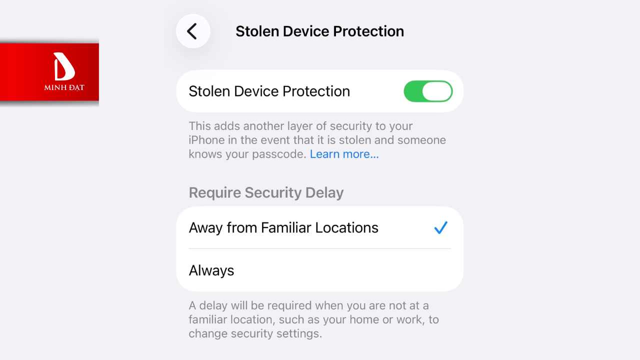 Bật Mặc Định "Bảo Vệ Thiết Bị Bị Đánh Cắp"