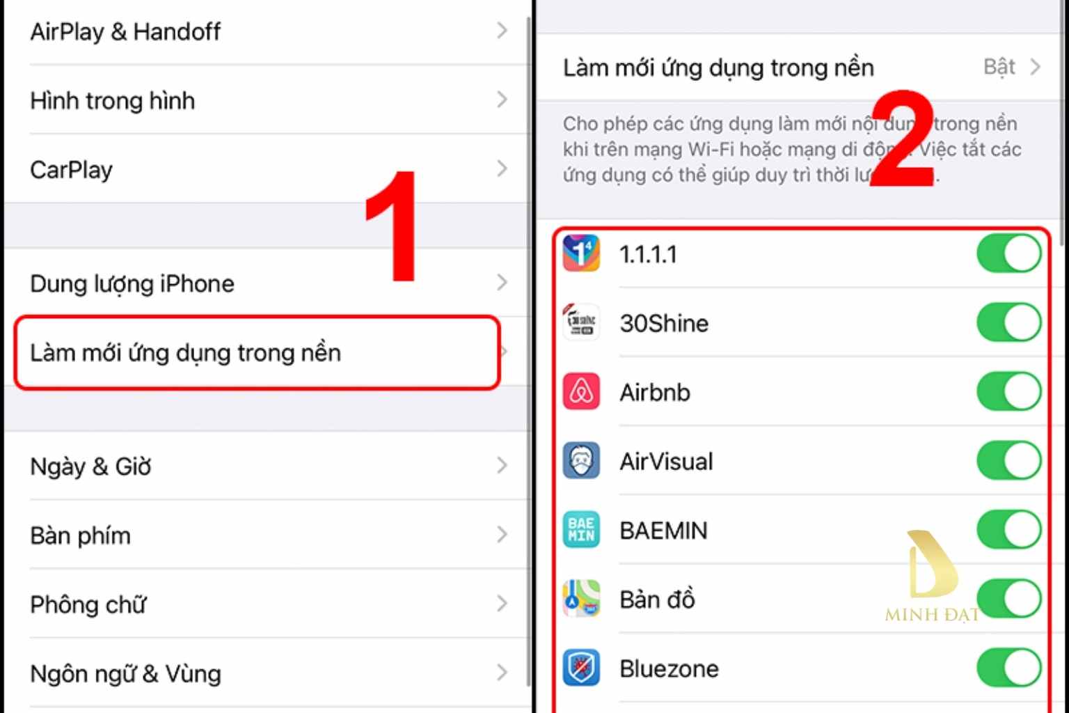 Tắt làm mới ứng dụng nền và dịch vụ định vị