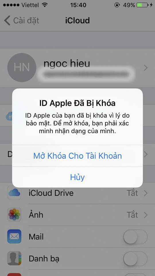 Không đăng nhập được iCloud